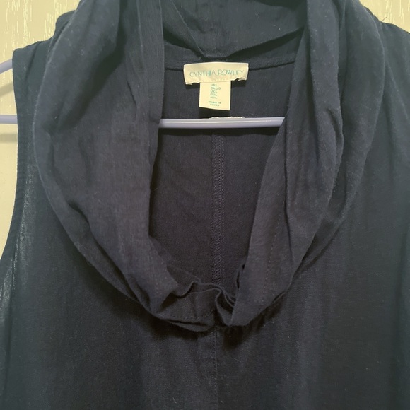 Cynthia Rowley Navy Blue Linen Asymmetrical Cowl Neck Dress - Picture 2 of 6